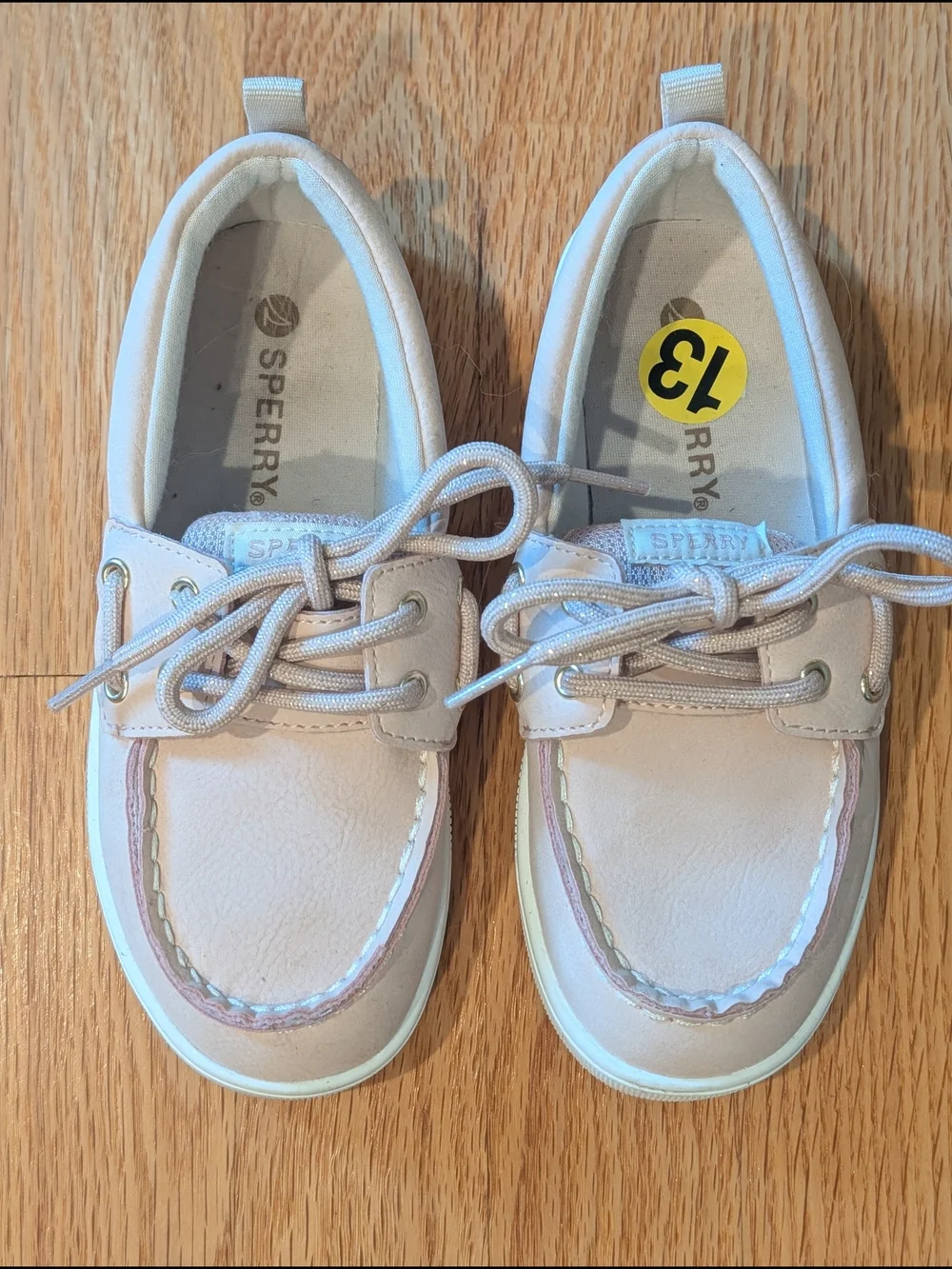 Sperry Kids Moccasin Boat Shoes in Blush Pink with Metallic Trim